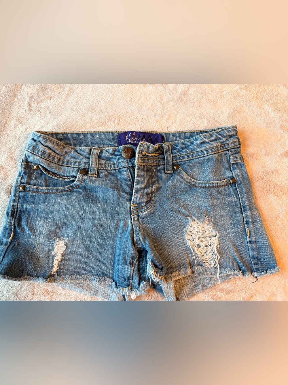 Miley Cyrus & Max Azria Blue Distressed Denim Cutoff Shorts